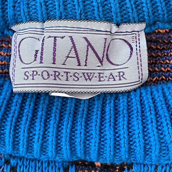 EUC vintage GITANO Sportswear 1990s cotton crewneck dad sweater, blue w/ pattern - Picture 13 of 14